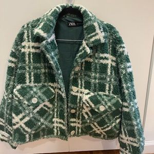 Green Teddy Plaid Bomber Jacket